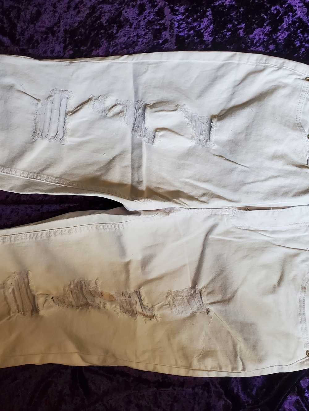 Ashley Stewart White Distressed Slim Straight Jeans